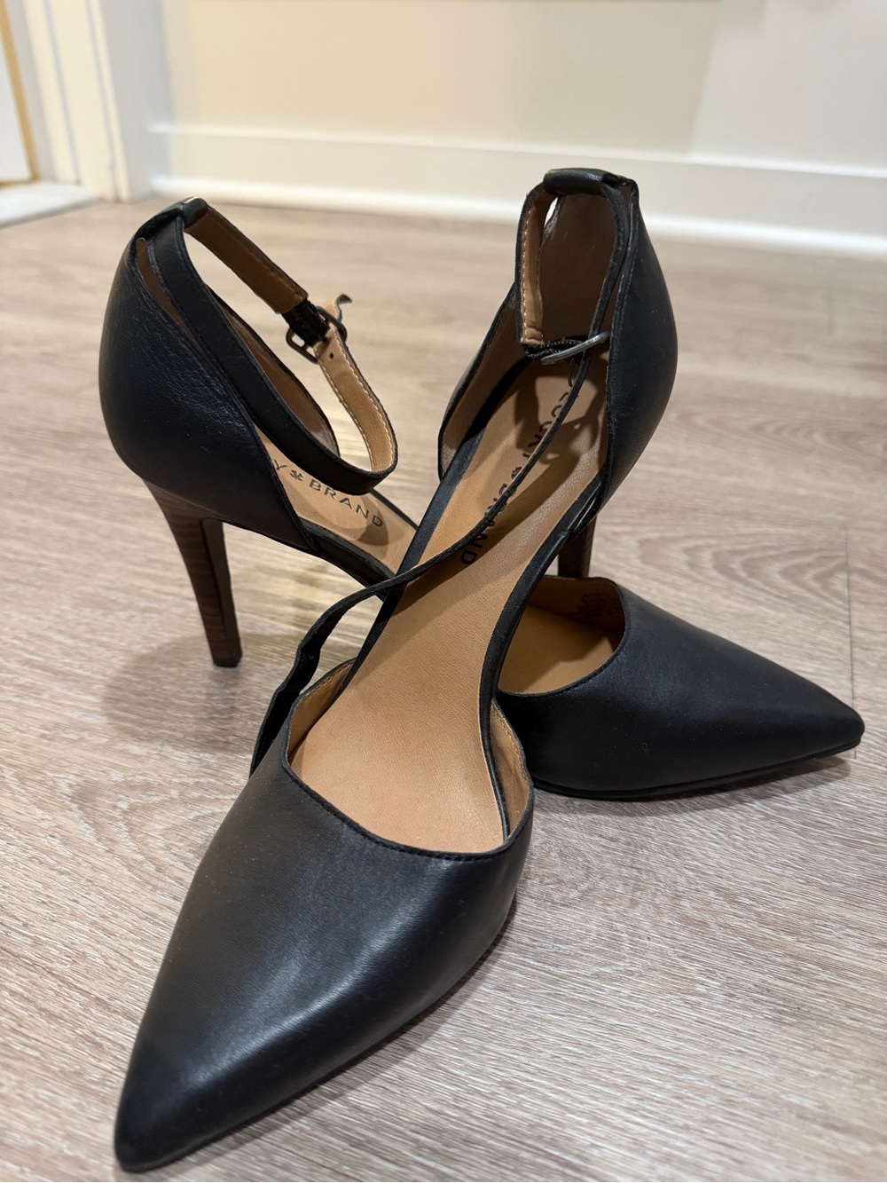 Lucky Brand Black Pointed-Toe Ankle-Strap Heels. Never worn